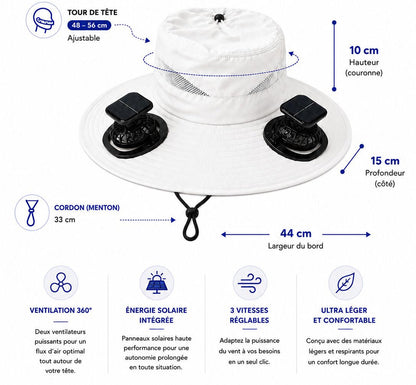 Chapeau avec ventilateur solaire à large bord