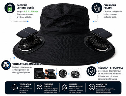 Chapeau avec ventilateur solaire à large bord